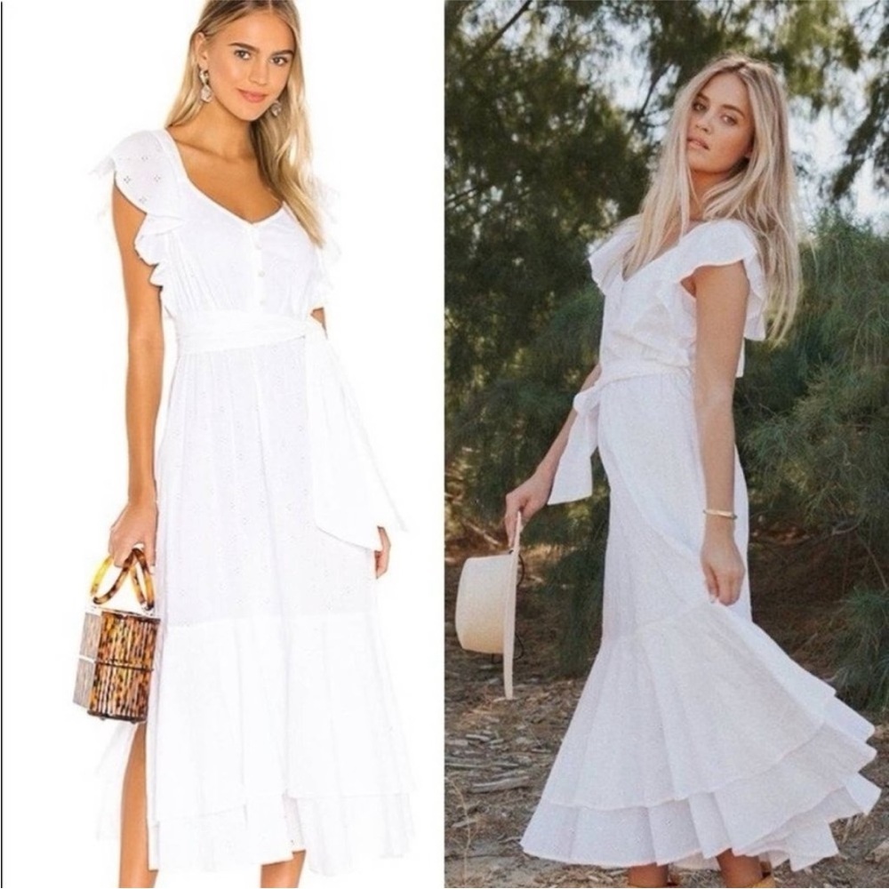 Cleobella White Romantic Ruffles Karina Midi Dress Size S